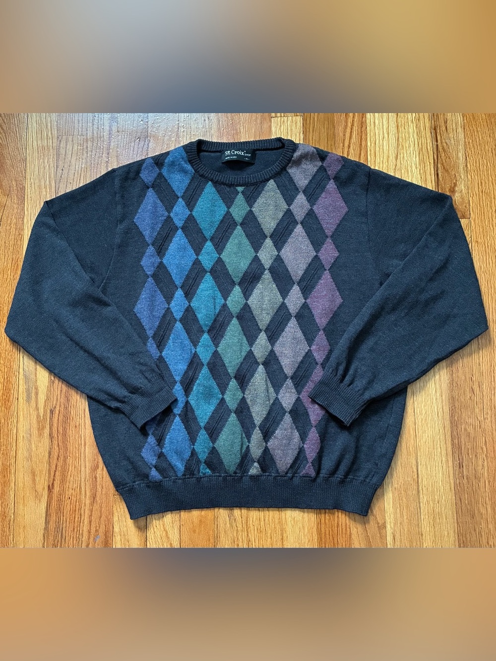 St. Croix Charcoal Multi Argyle Wool Blend Crew Neck Pullover Sweater Men’s XL